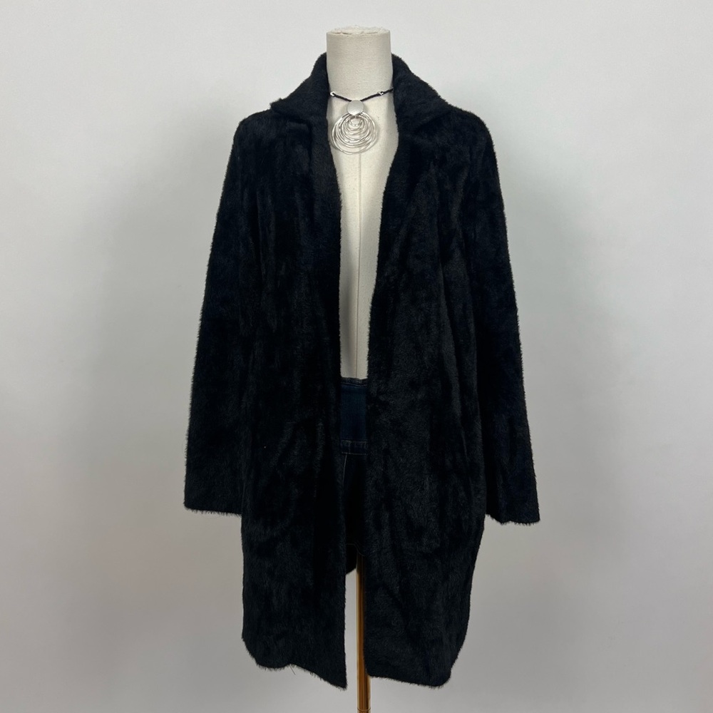 Liverpool Los Angeles Black Fuzzy Faux Fur Knit cardigan sweater. NWOT! - Picture 4 of 8